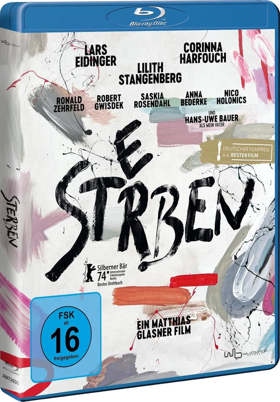 Blu-ray-Disc-Box-Art mit dem Titel 'STERBEN' in schwarzer, künstlerischer Schrift auf weißem Hintergrund.