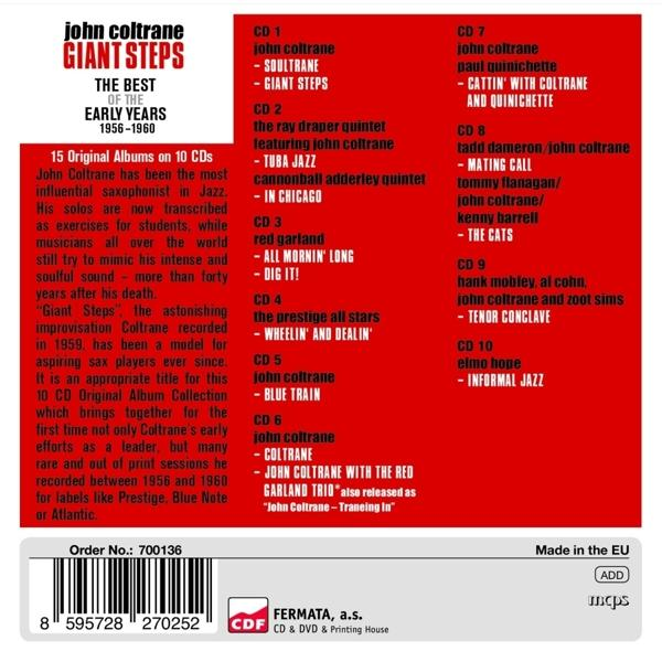CD-Albumcover: 'John Coltrane, Giant Steps'. Text listet Titel und eine kurze Beschreibung des Albums auf.
