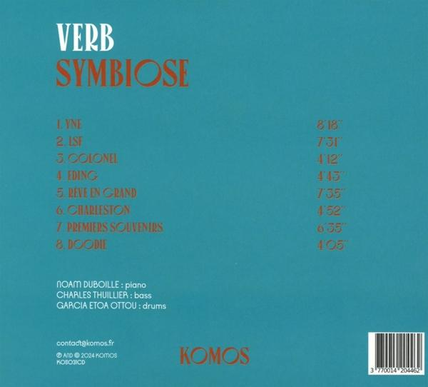 Album-Rückseite mit Titelliste, Credits und blauem Hintergrund, Komos-Logo.