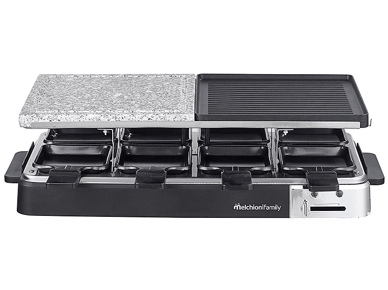 Raclette Melchioni Family Olimpia, 1200W, in metallo e pietra, con piastre antiaderenti removibili lavabili lavastoviglie Grill Raclette