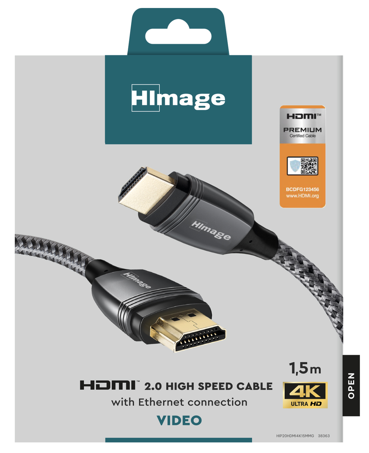 Kabel HDMI z etykietą certyfikacji premium. Kabel posiada połączenie Ethernet i jest w rozdzielczości 4K ultra HD.