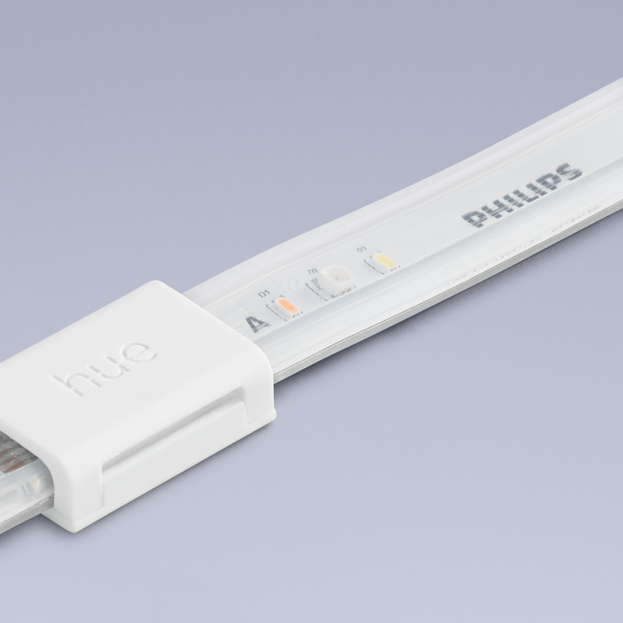 Nahaufnahme eines weißen Philips Hue LED-Lichtstreifens.