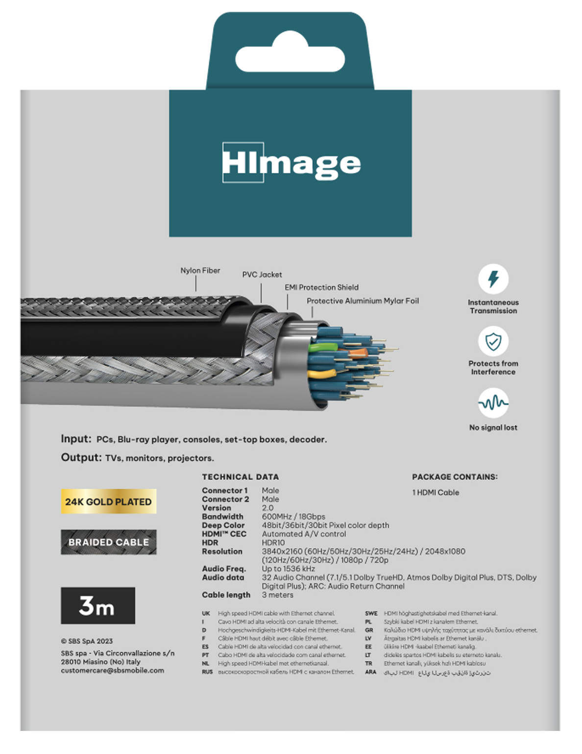 Opakowanie kabla HDMI ze szczegółowymi informacjami i zbliżeniem kabla.