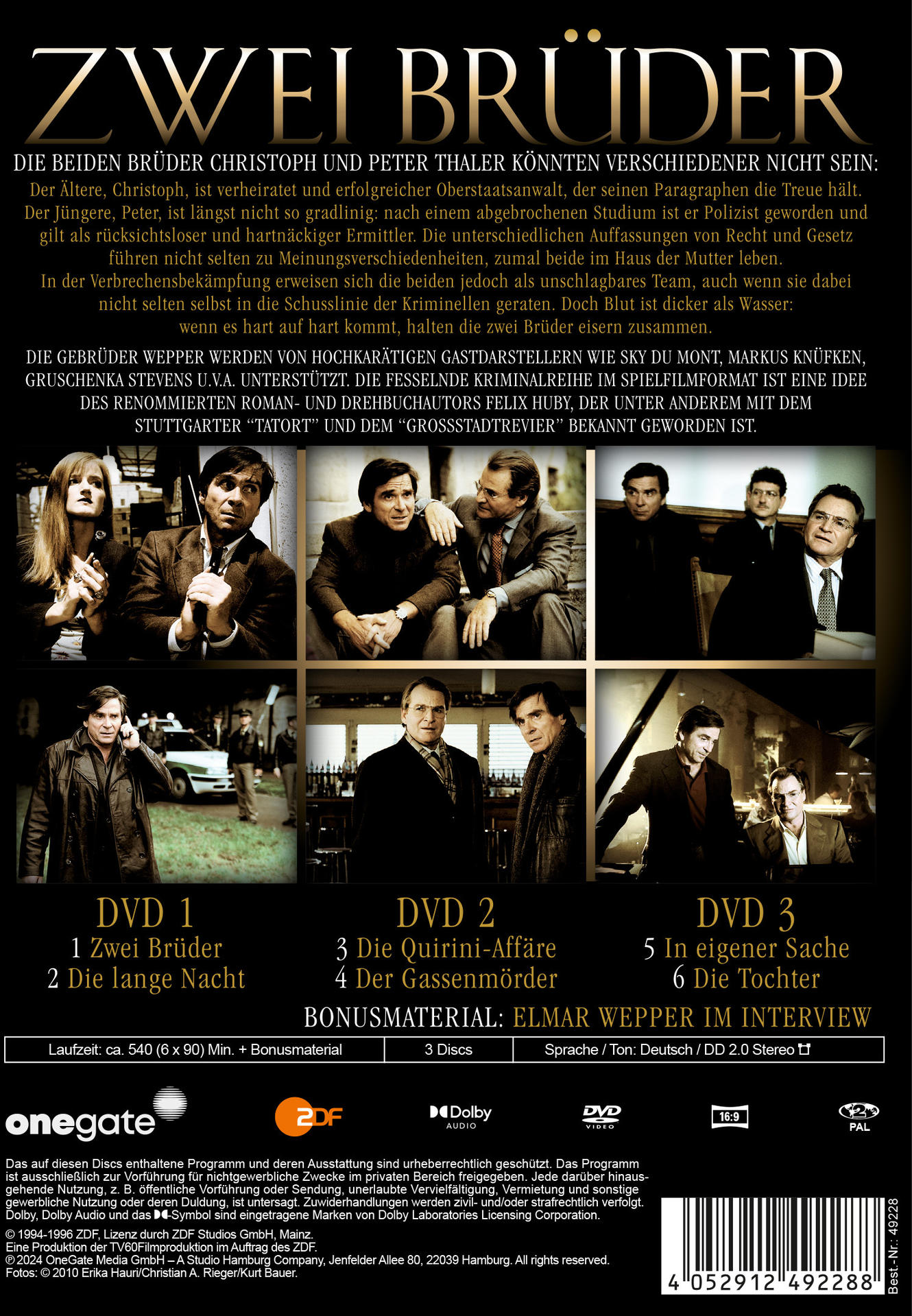DVD-Hülle Rückseite mit mehreren Bildern und Text auf Deutsch.