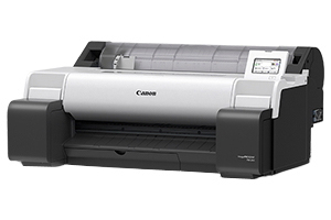 Ein weißer Drucker mit Canon-Logo wird vor weißem Hintergrund gezeigt.