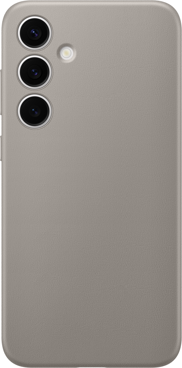 Retro di un telefono grigio con tre obiettivi e un flash. Superficie liscia.