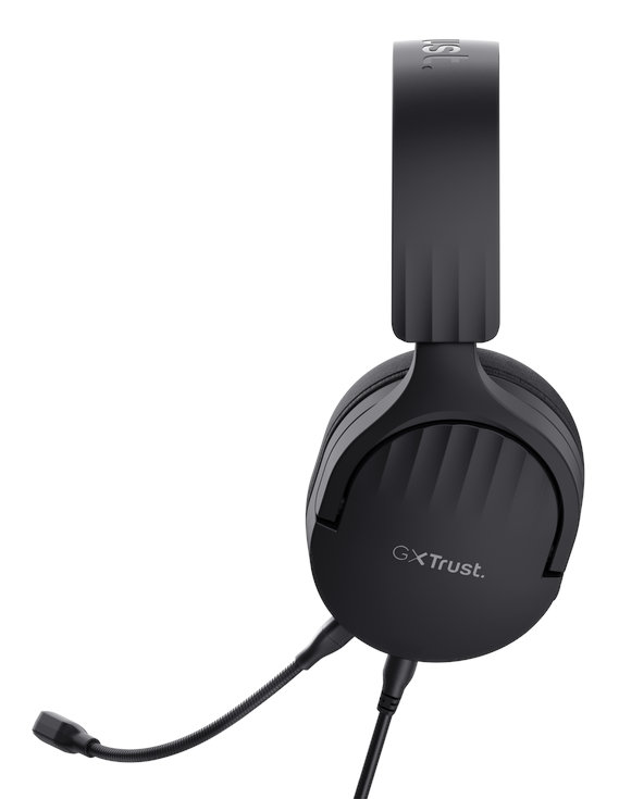 Czarny zestaw słuchawkowy dla graczy z mikrofonem. Ma prostą konstrukcję i elastyczne ramię mikrofonu.