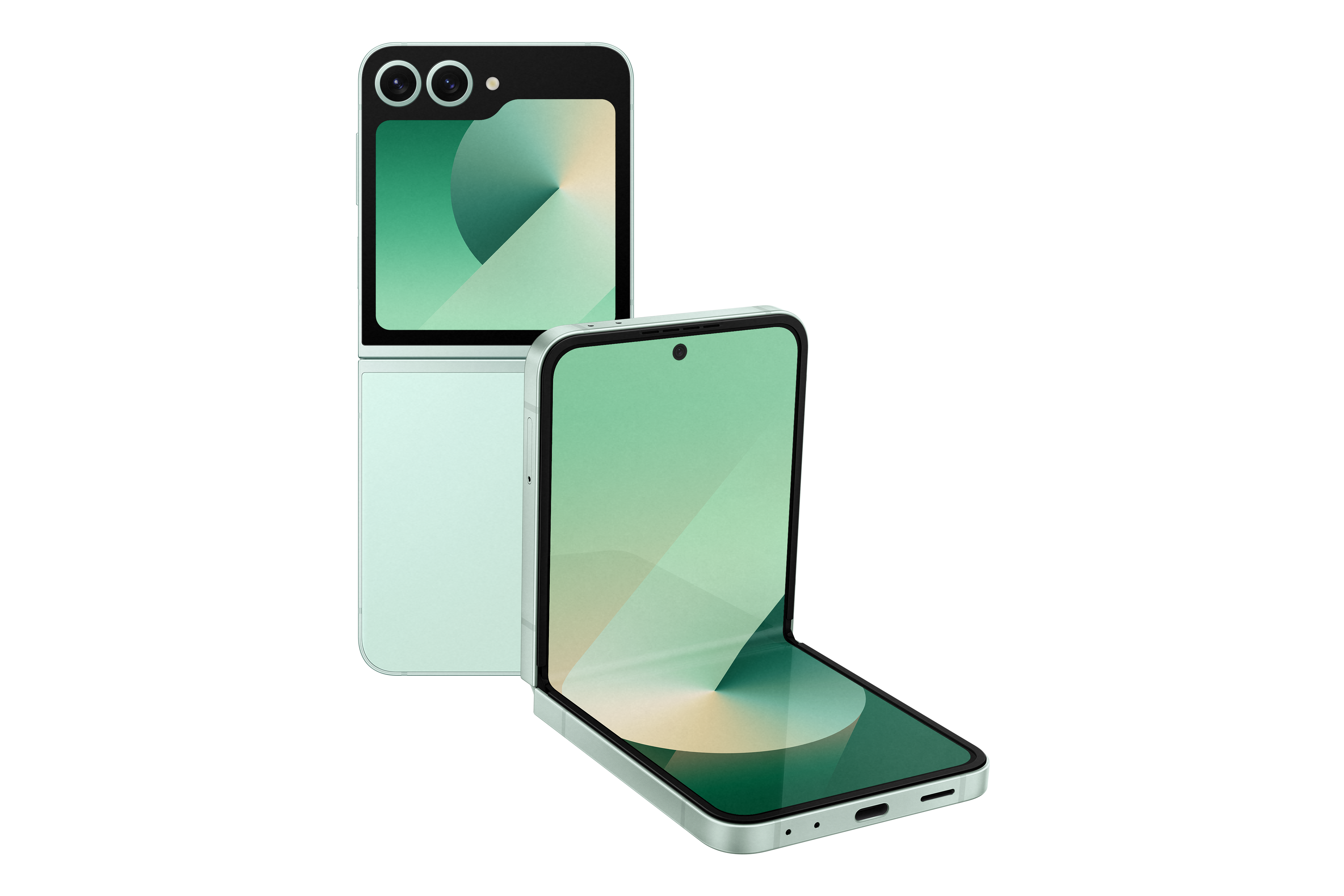 Zwei grüne Falt-Telefone. Eines ist geöffnet, das andere geschlossen.