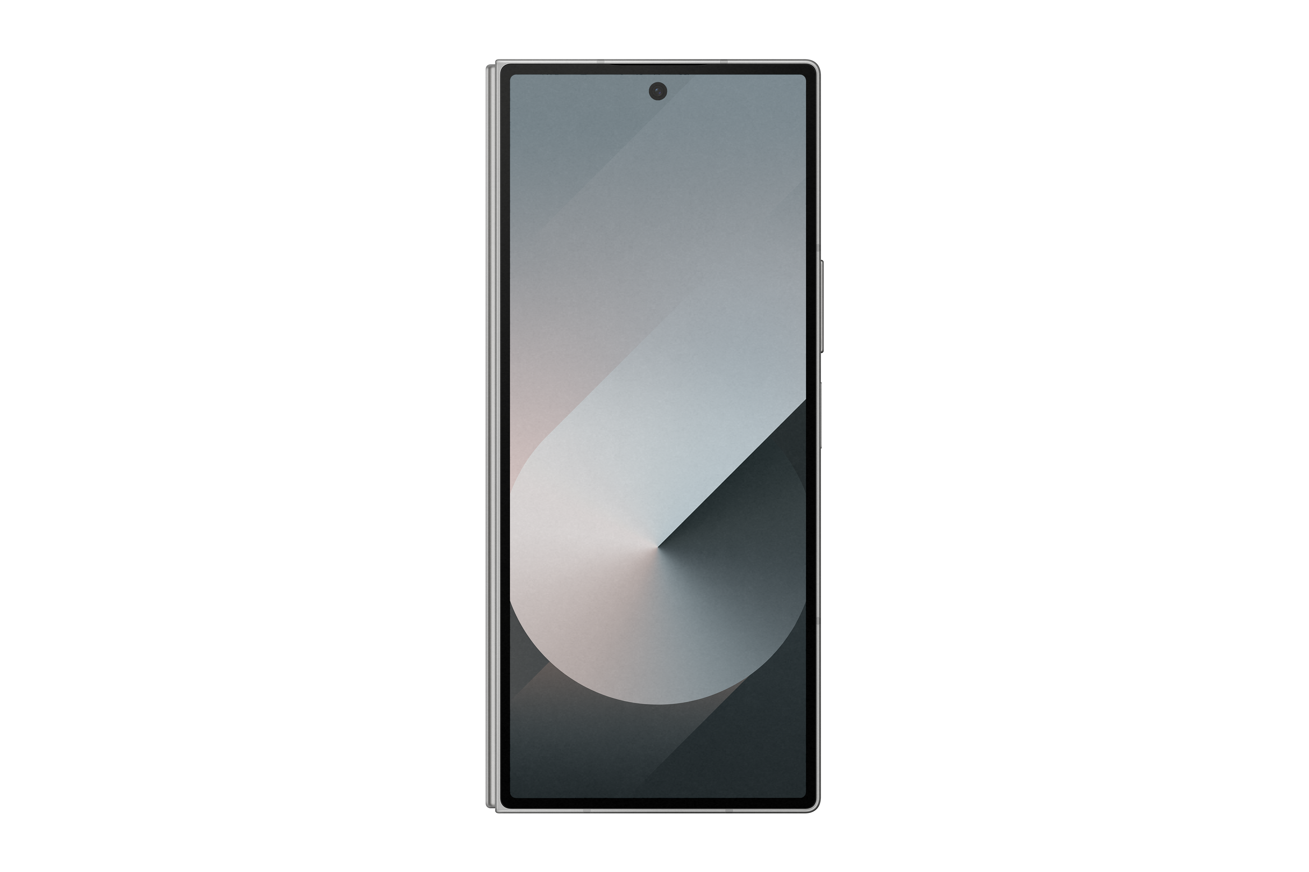 Ein Smartphone mit silbernem Rahmen und schwarzem Bildschirm.