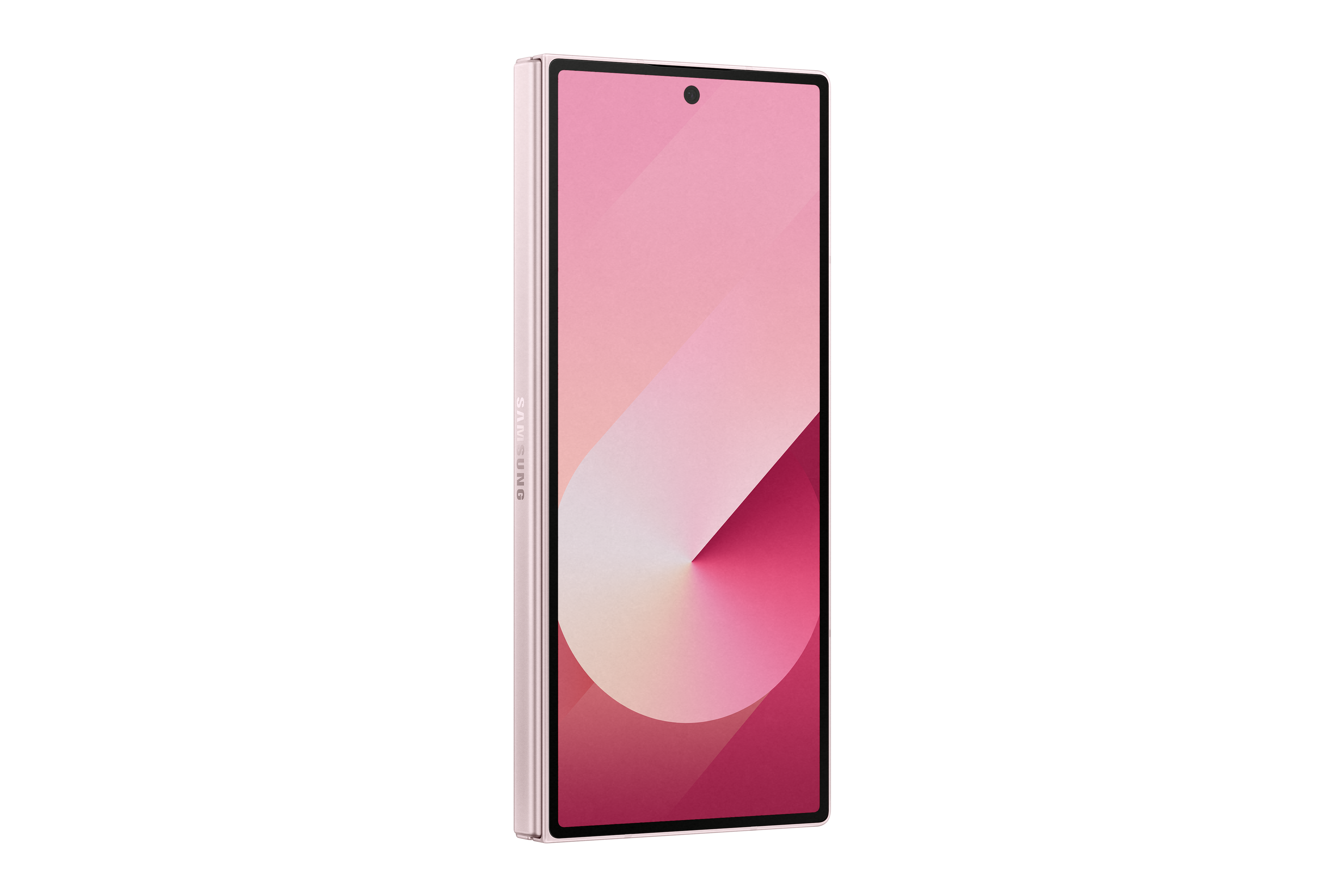 Rosa faltbares Smartphone mit rosa kreisförmigem Design auf Schwarz.