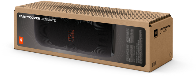 Karton mit einem schwarzen Lautsprecher, dem JBL-Logo und den Worten PartyCover Ultimate.