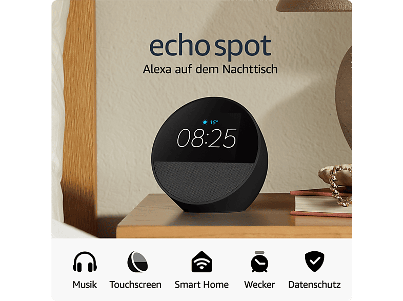 Amazon Echo Spot (2024) with Smart Clock Alexa, Black; Sprachgesteuerter Lautsprecher — Foto 2 von 5