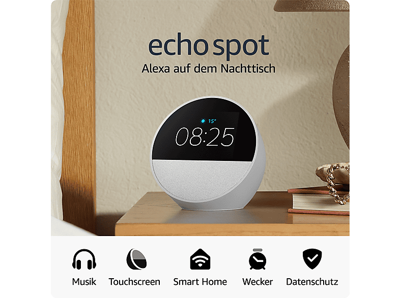 Amazon Echo Spot (2024) with Smart Clock Alexa, White; Sprachgesteuerter Lautsprecher — Foto 2 von 5