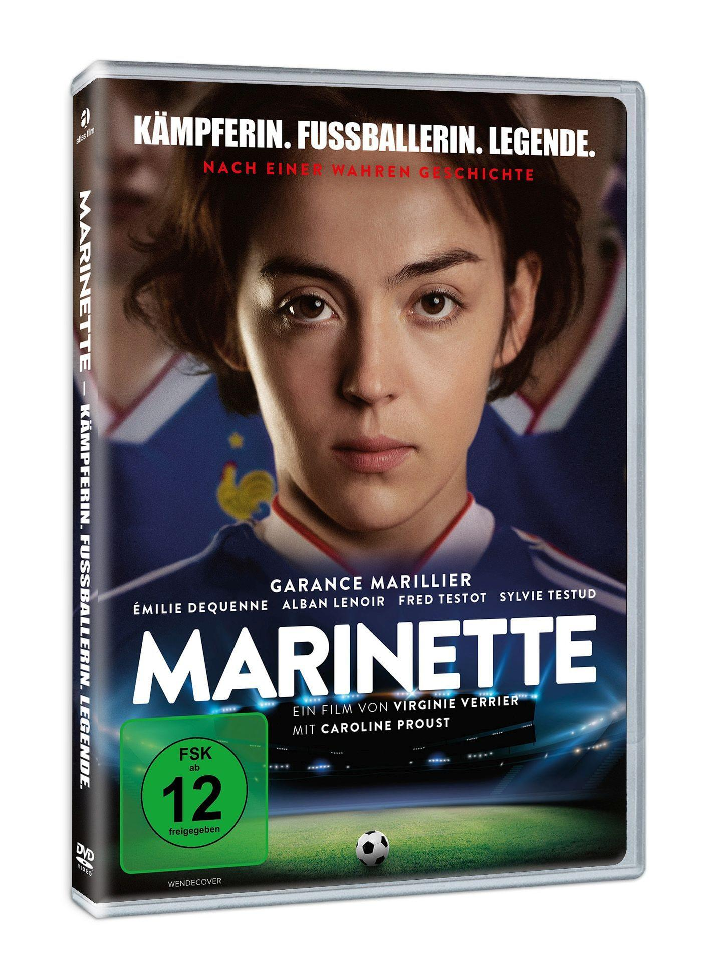 DVD-Cover mit Frauen-Gesicht. Text auf Französisch. Fußball unten.