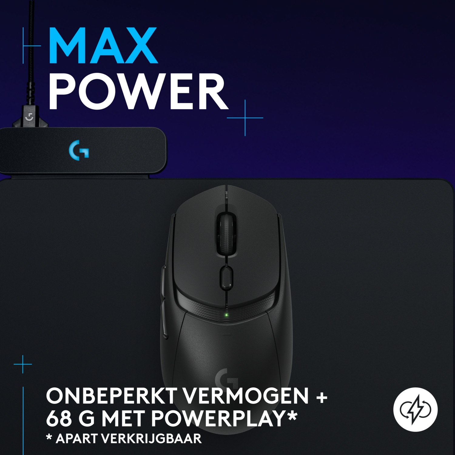 Black mouse on a black mousepad with a charging base.
