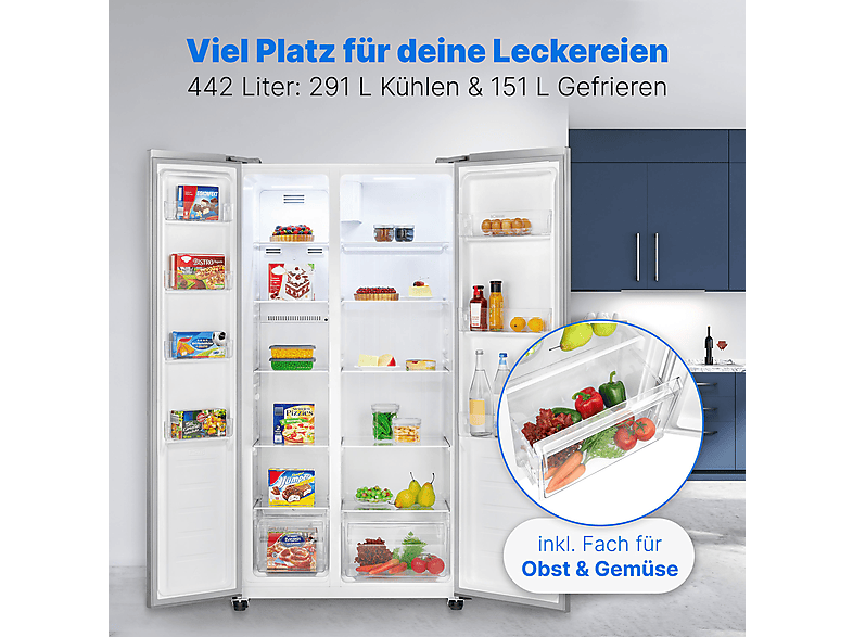Thumbnail - BOMANN SBS 7344 Side-by-Side (442 l, E, 1770 mm hoch, Front Edelstahl-Optik)