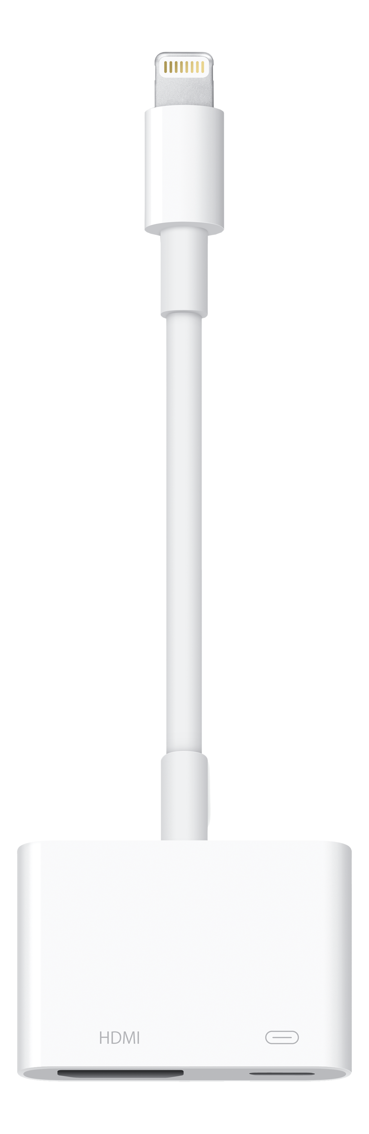 Weißer Apple HDMI-Adapter mit Lightning-Anschluss und HDMI-Port.