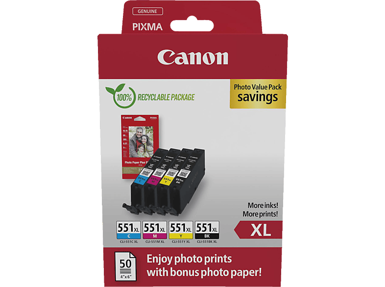 CANON CLI-551XL Tintenpatrone Schwarz, Cyan, Magenta, Gelb