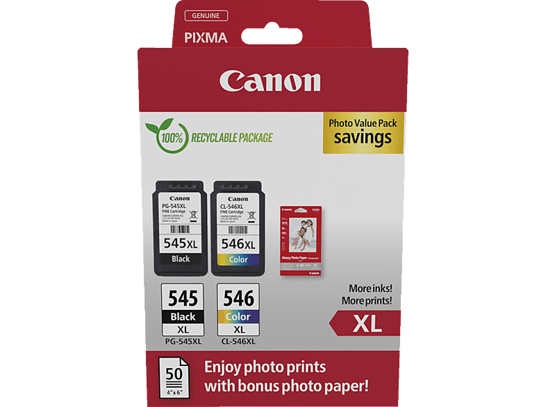 CANON PG-545XL/CL-546XL Tintenpatrone Schwarz, Cyan, Magenta, Gelb