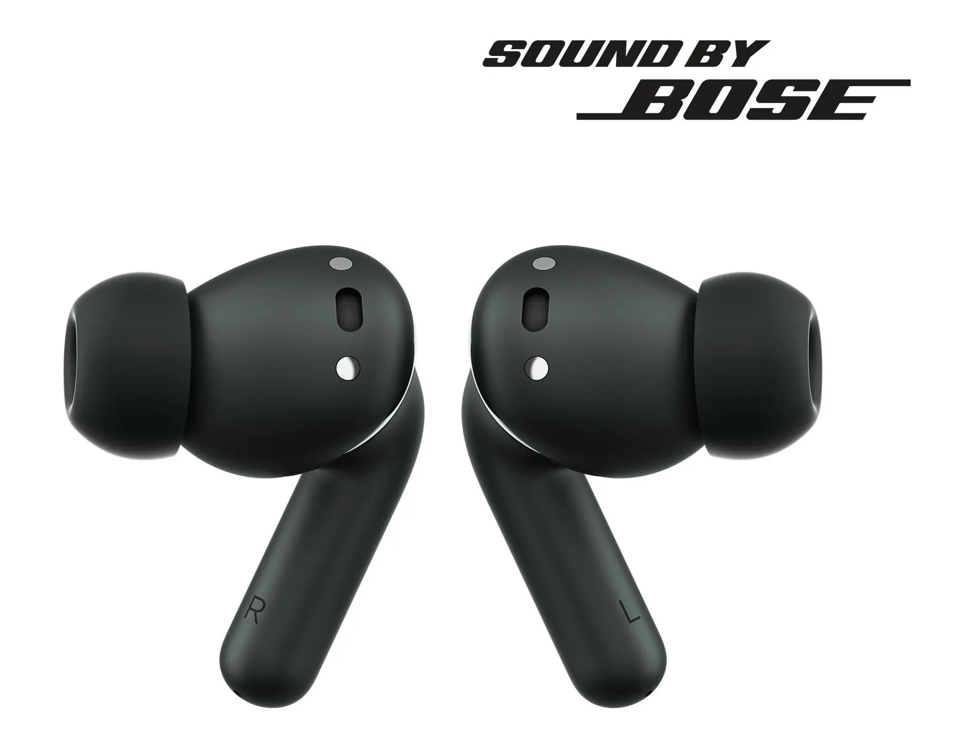 Dwa czarne słuchawki Bose na białym tle.