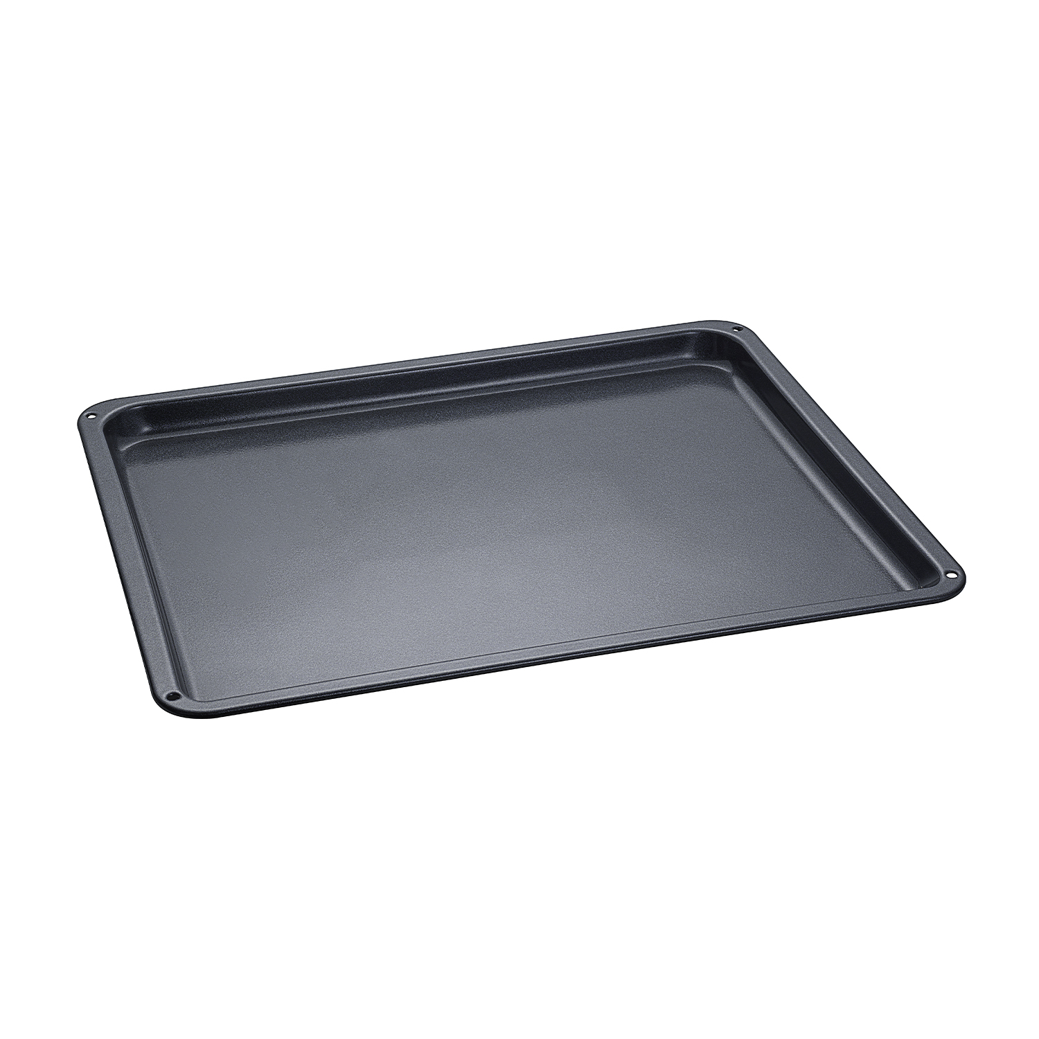 Teglia da forno nera su sfondo bianco. Forma rettangolare con angoli arrotondati.