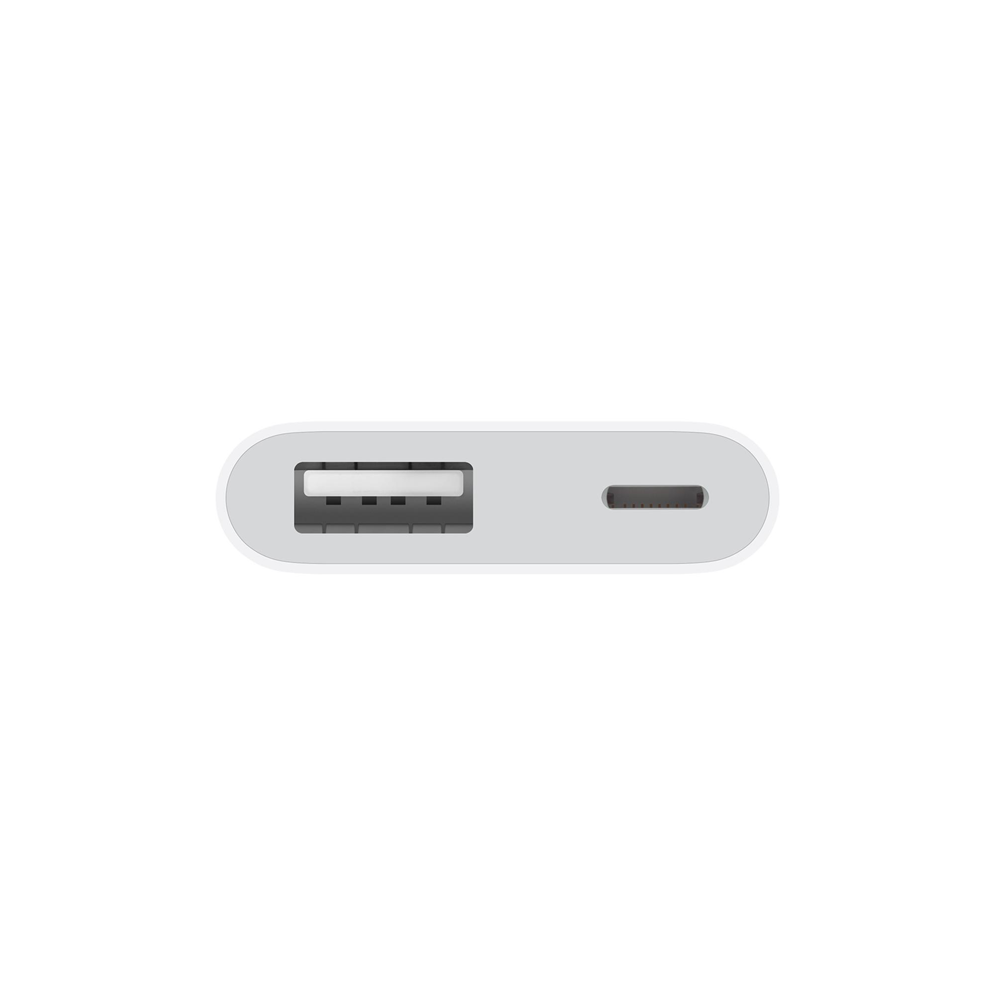Weißer USB-C-Adapter mit USB-A- und USB-C-Anschluss, vor weißem Hintergrund.