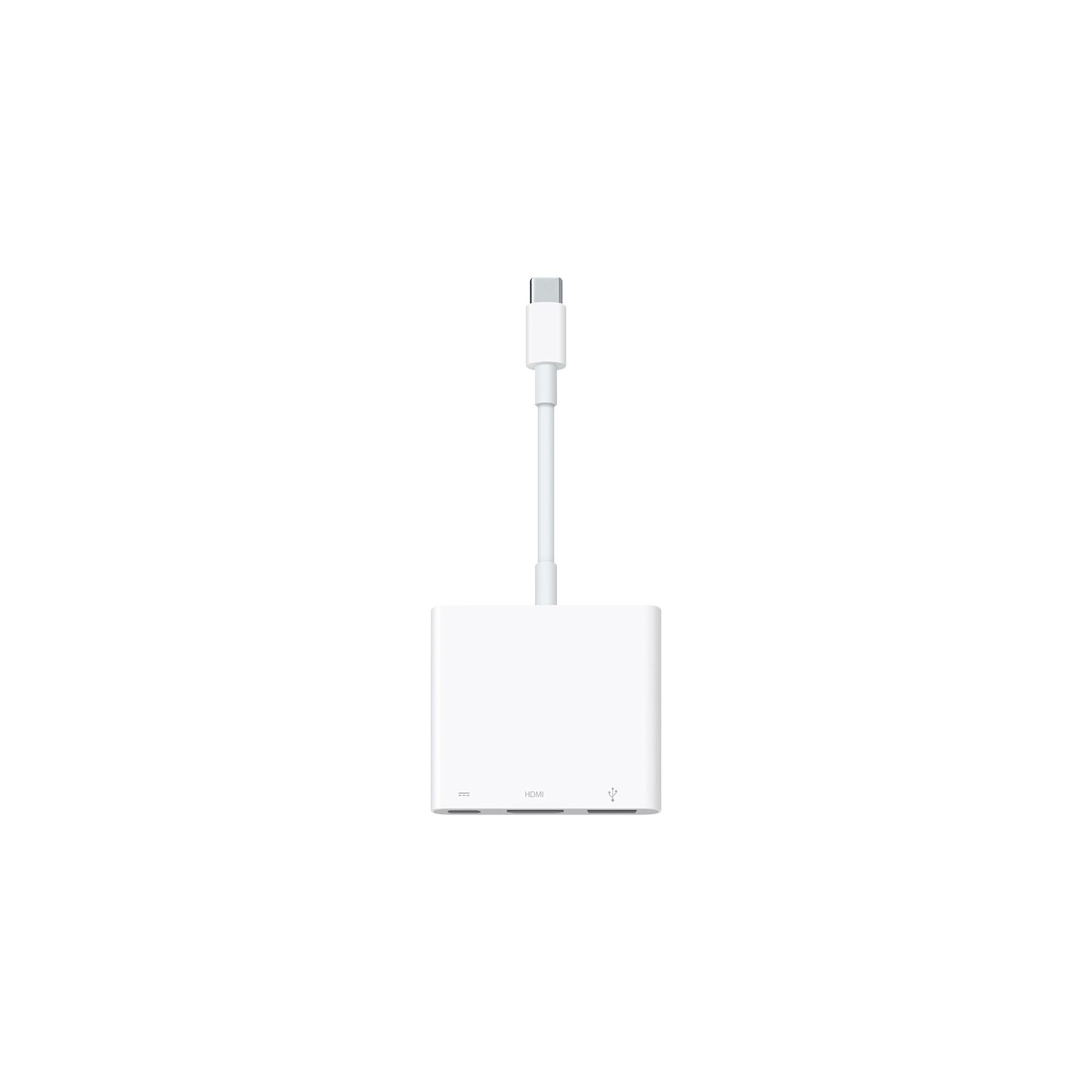 Weißer Apple HDMI-Adapter mit USB-C-Kabel und HDMI-Anschluss.