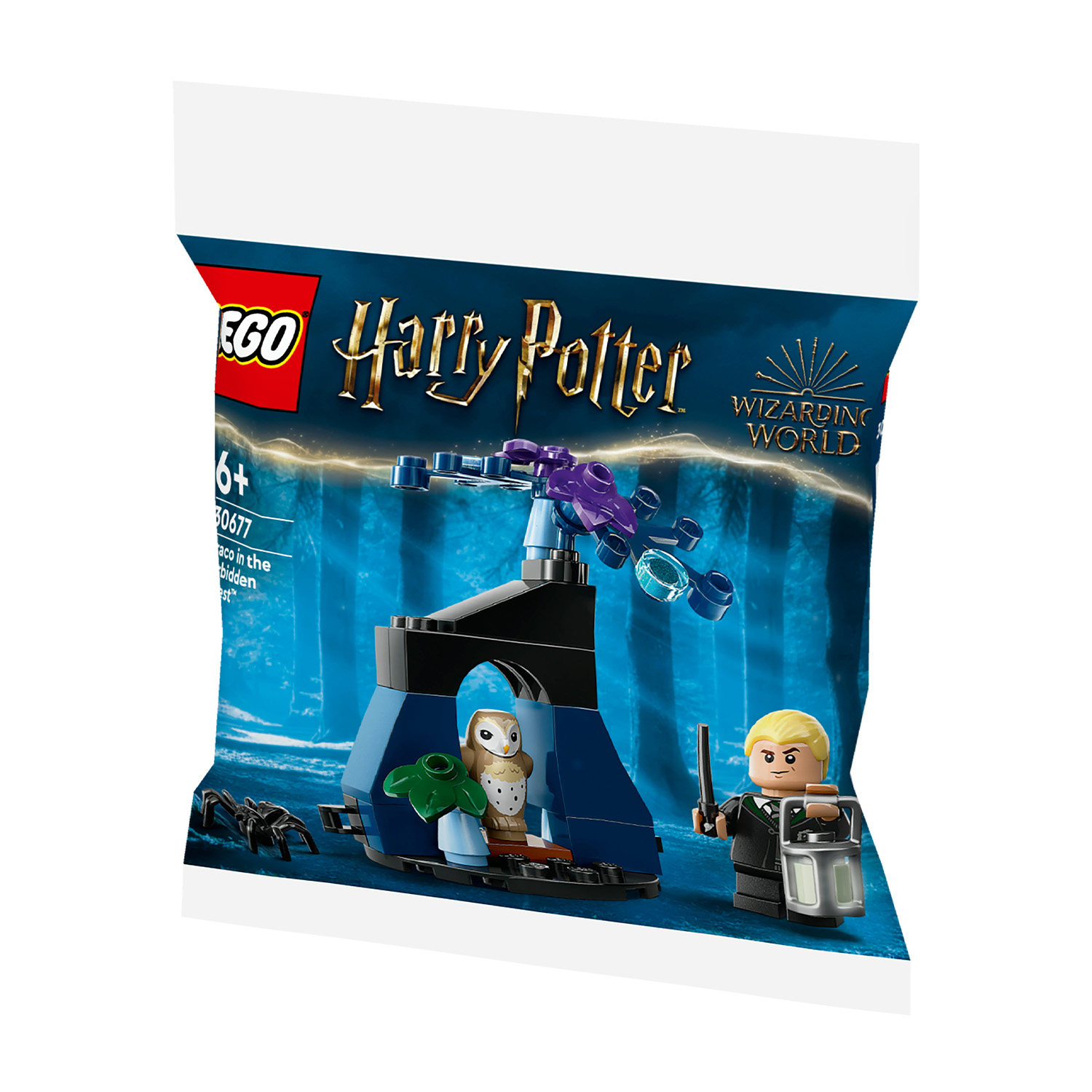 Un set Lego Harry Potter in una borsa. Include una figura e un piccolo edificio.
