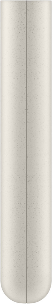 A vertical image of a white, cylindrical object with a vertical seam down the middle.