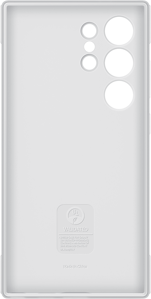 Dos de coque de téléphone blanc avec découpes caméra et logo de marque.