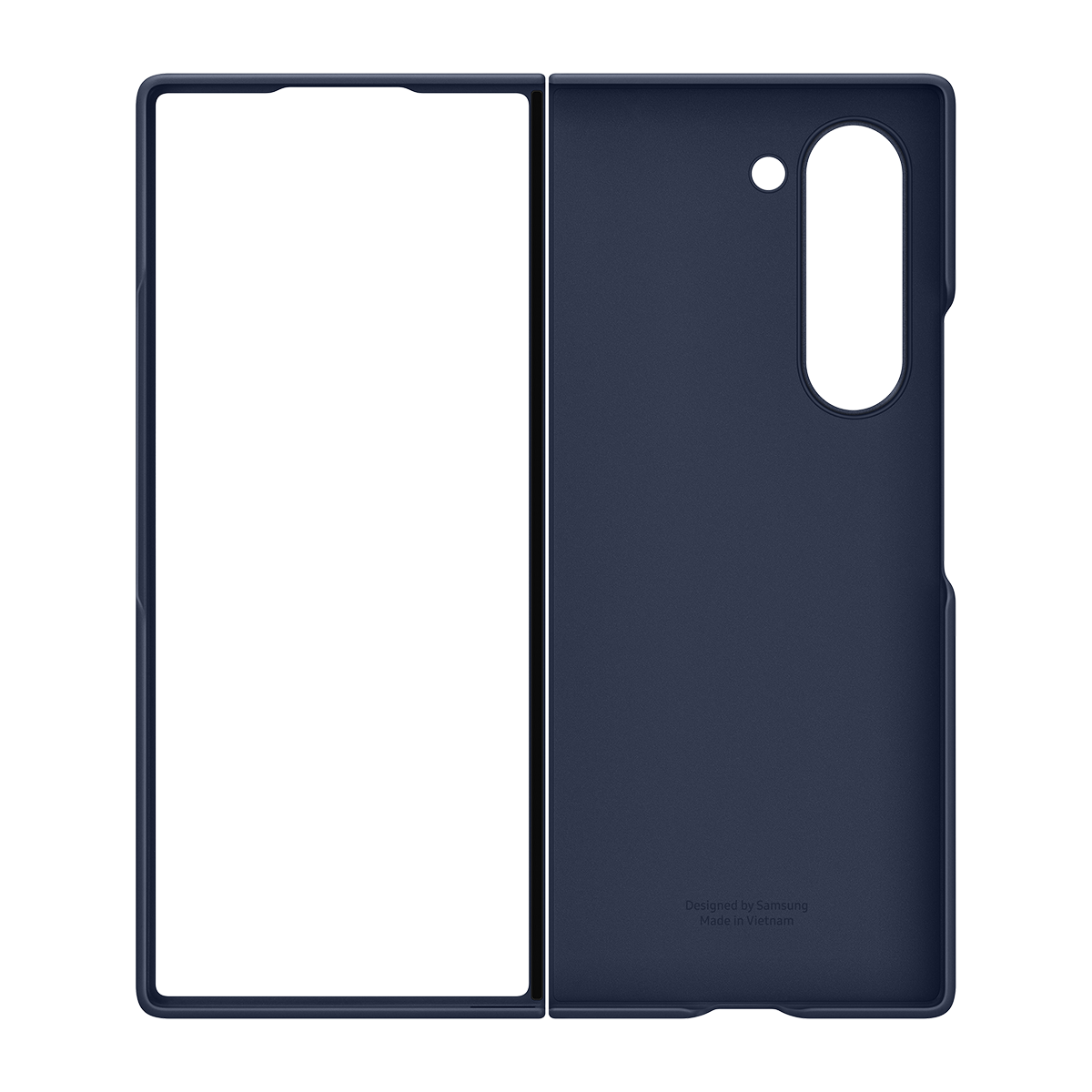 Telefon çerçevesini göstermek için açık bırakılmış mavi bir telefon kılıfı.