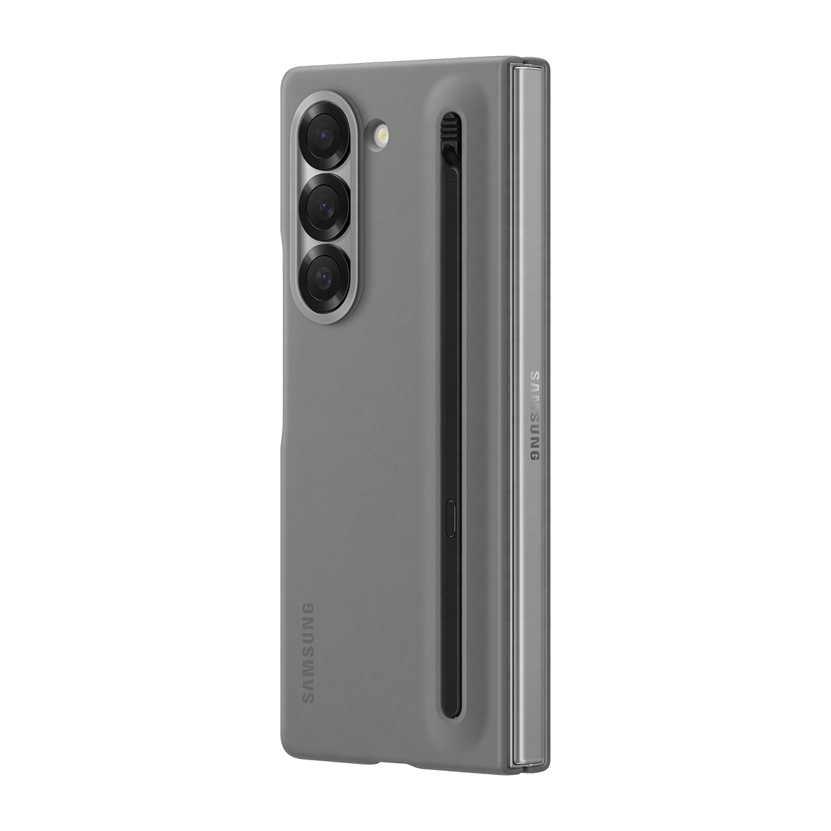 Siyah S Pen ve üç arka kamerası olan gri telefon kılıfı.
