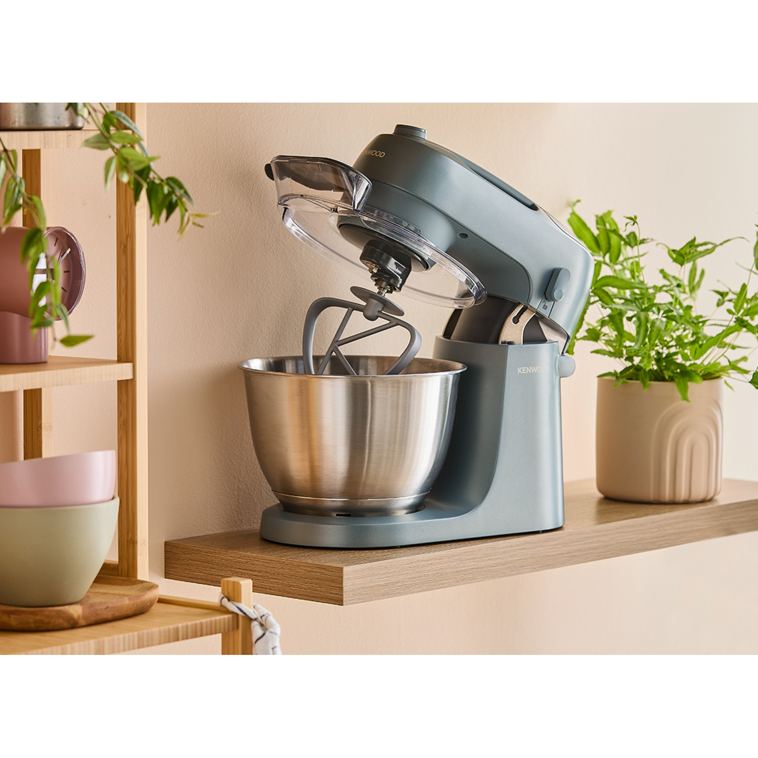 Kenwood Go KZM35.000GY Planetarium with Space Saving Design, Compact Kneading Machine with 4L Bowl, 3 Mixing Tools, 6 Speeds Height Only 30 cm, with Handle, Power 800 W, Storm