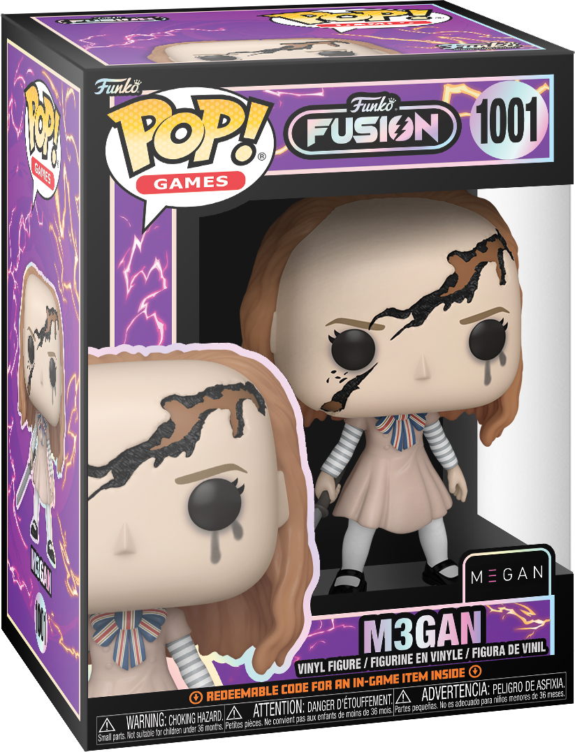 Eine Funko Pop! Figur einer Puppe mit rissigem Gesicht und zerrissenem Kleid.