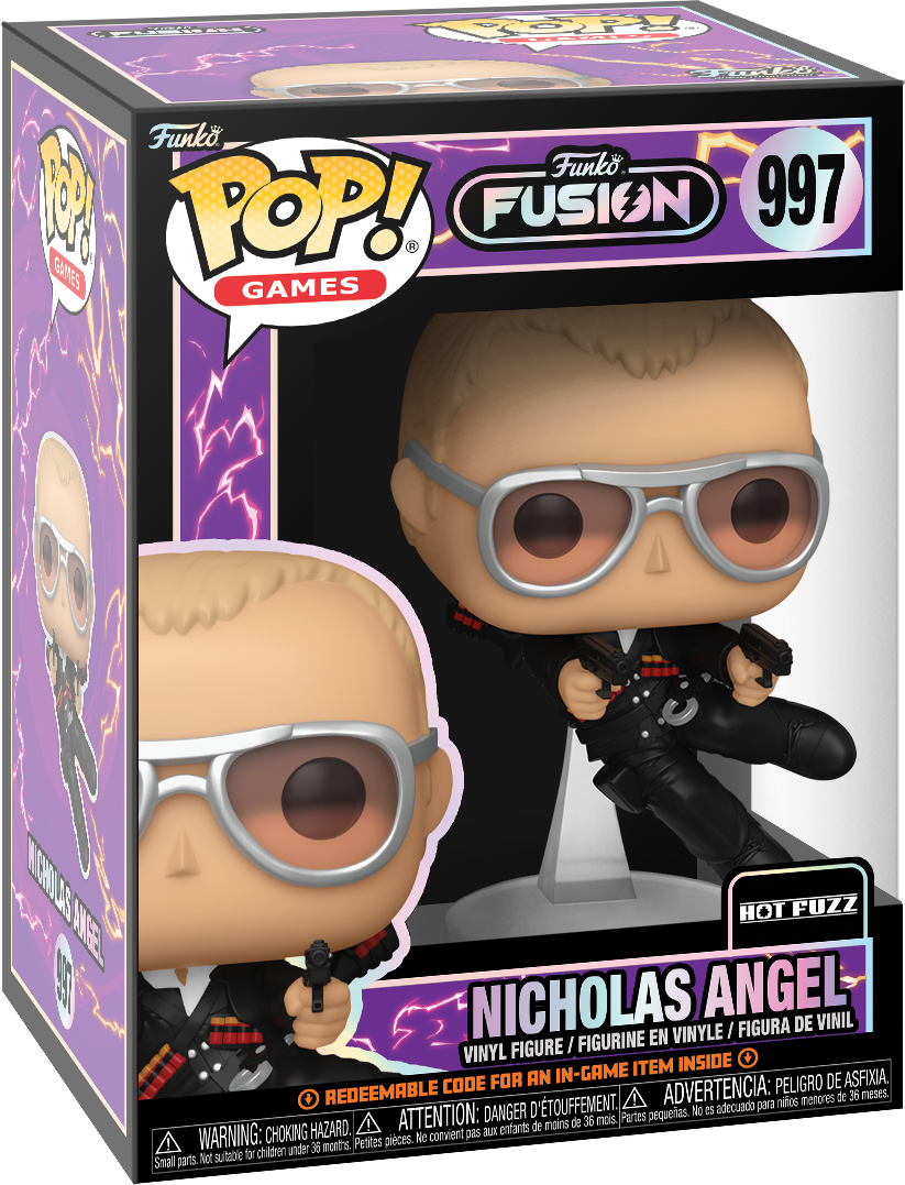 Funko Pop-Box einer Figur. Die Figur ist ein Mann mit Waffen in einem schwarzen Anzug.