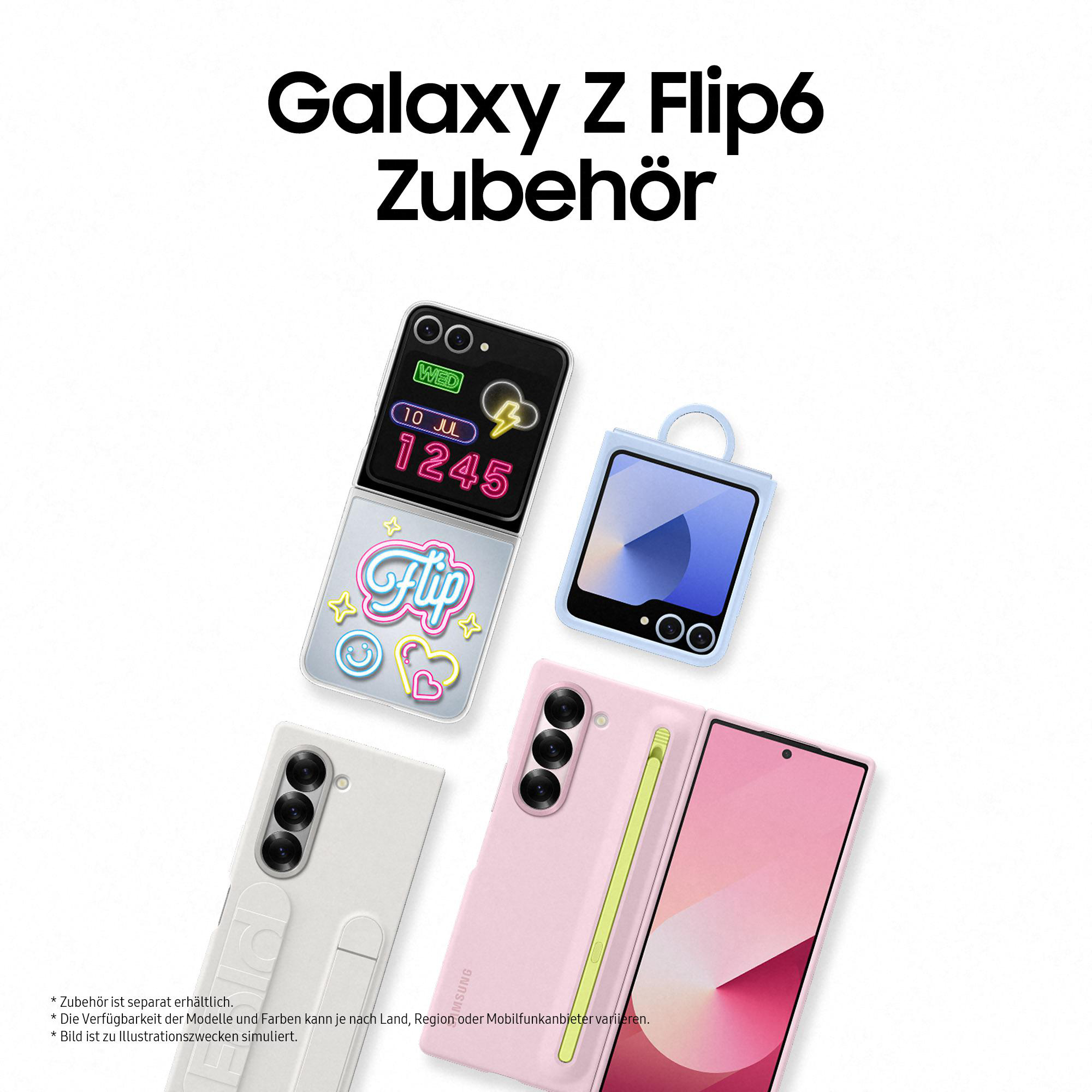 Ein Telefon in einer Hülle und Zubehör werden auf einem Tisch angezeigt.