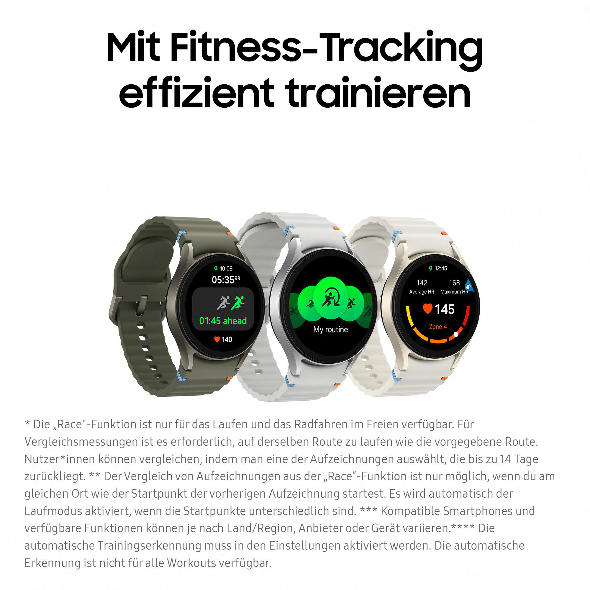 Drei Smartwatches zeigen Fitnessdaten.