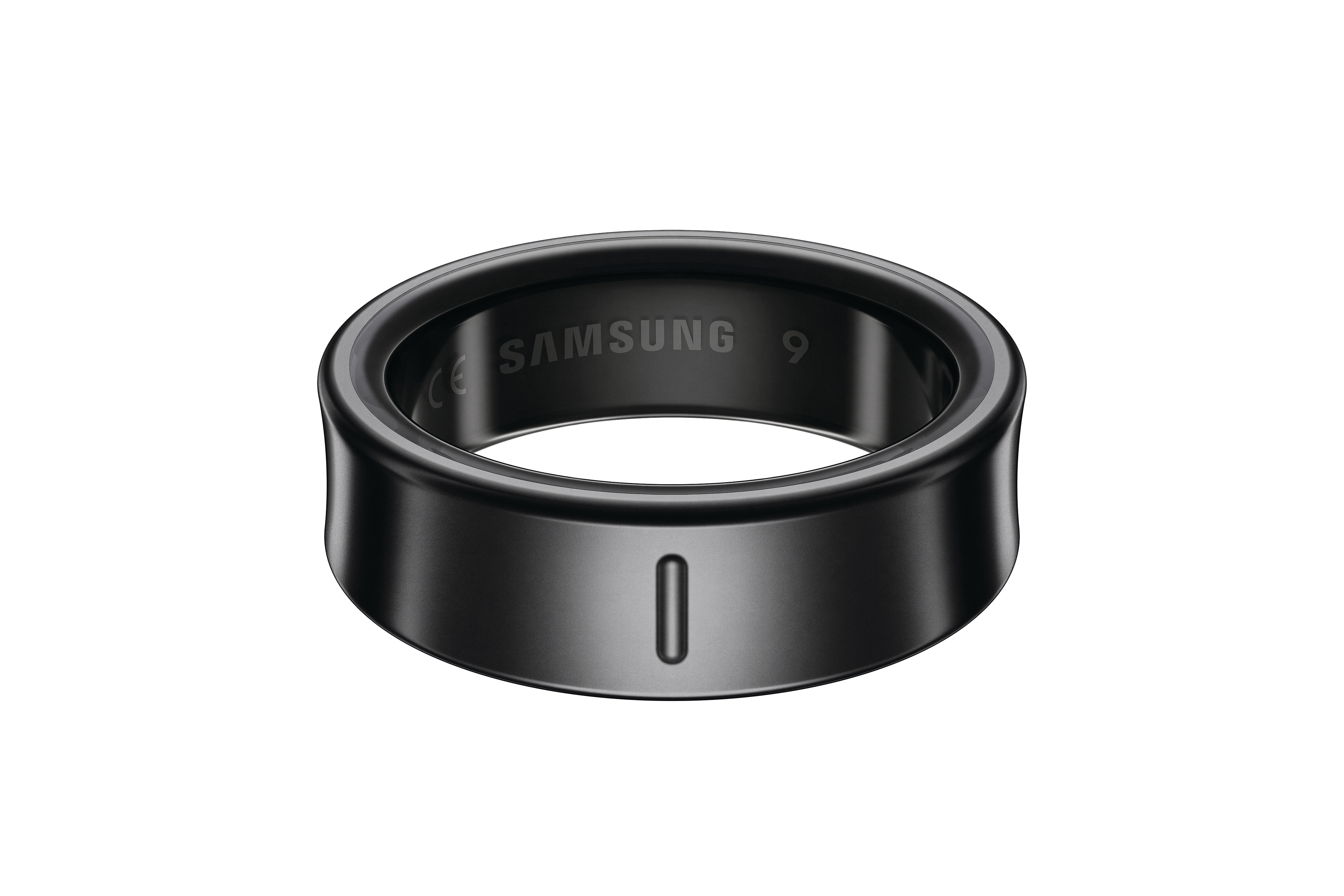 Schwarzer Ring mit SAMSUNG-Gravur. Schlichtes Design mit einer einzelnen, mittigen Linie.