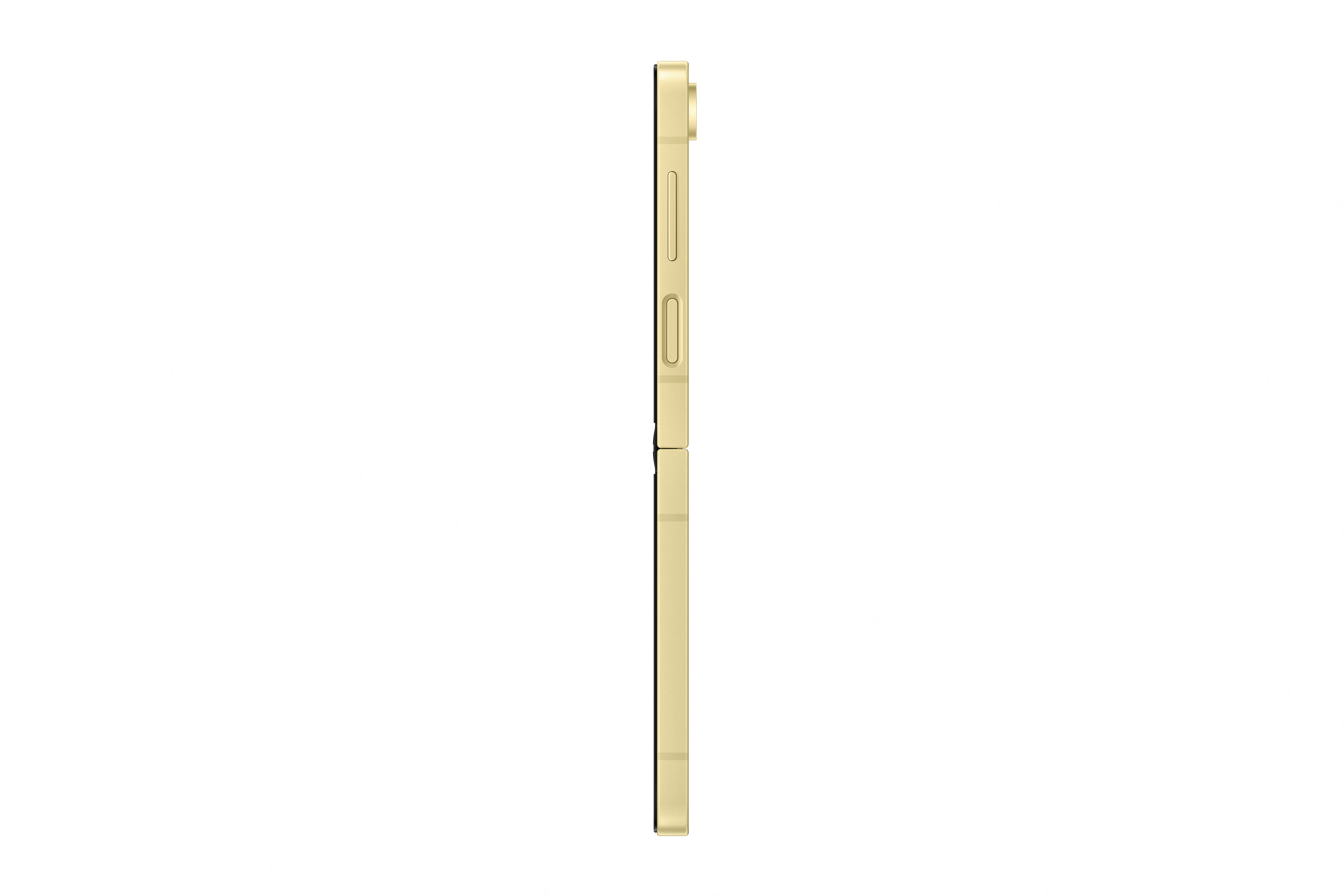 Seitenansicht eines goldenen, gefalteten Telefons.