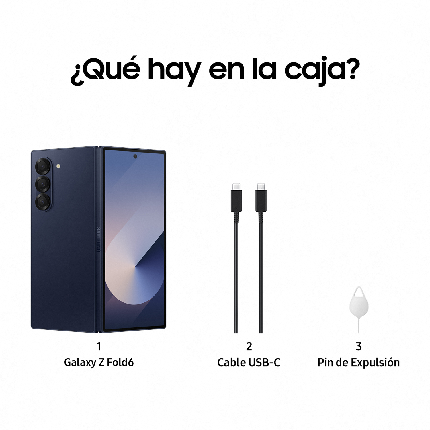 Imagen que muestra un teléfono, un cable USB-C y un pin de expulsión de SIM.
