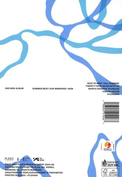 Albumcover mit blauen Linien auf weißem Hintergrund. Text mit Albumdetails und Songnamen.