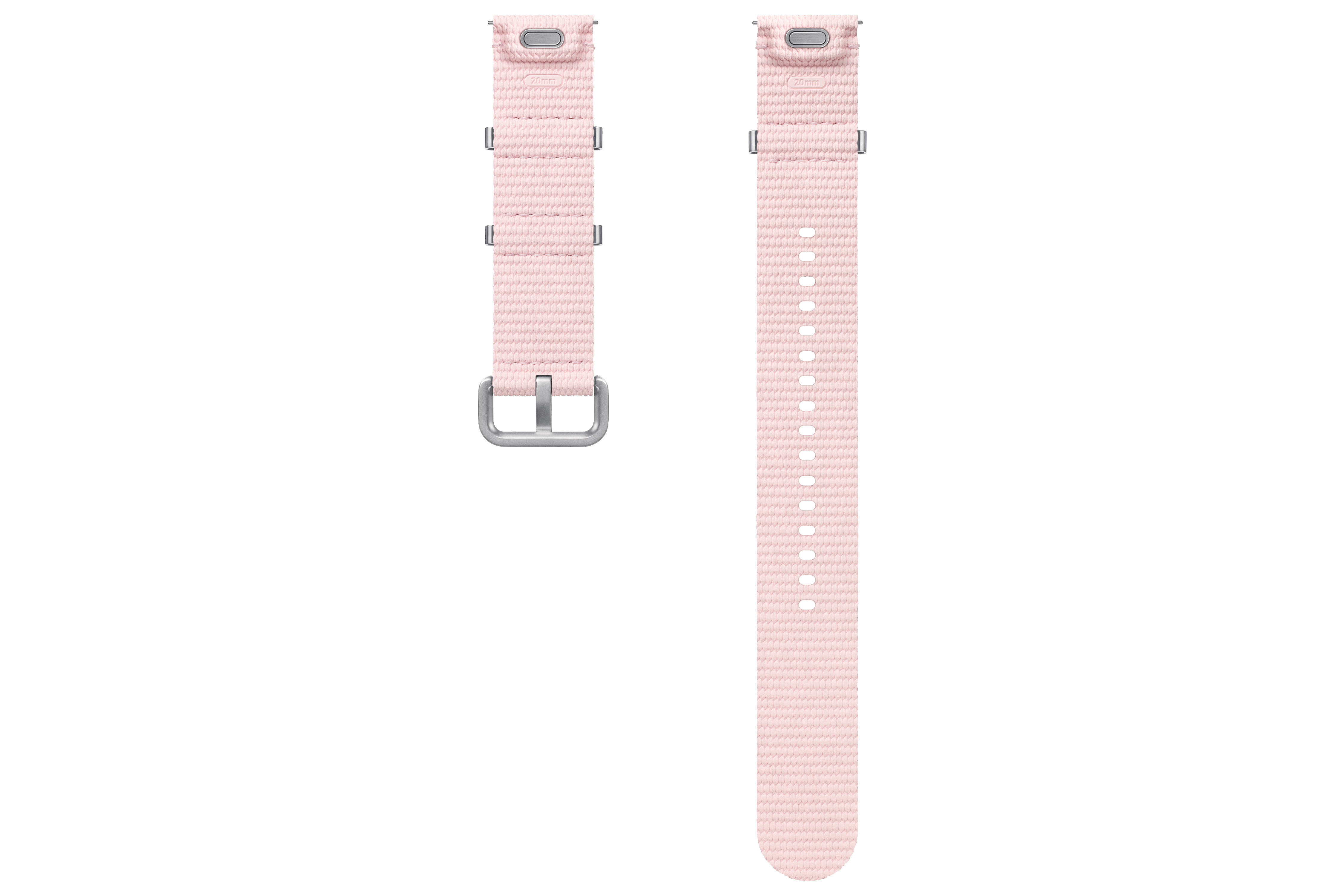 Rosa Uhrenarmbänder mit silbernen Verschlüssen und Metallschlaufen für den Stift.