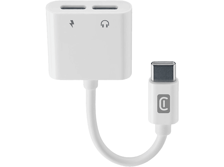 Adaptador USB-C - CellularLine Sound Charge, De a USB-C, Cable 10 cm, Blanco