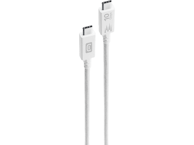 Cable USB-C - CellularLine USBDATA31C2C1MW, 150 cm, De a USB-C, Blanco