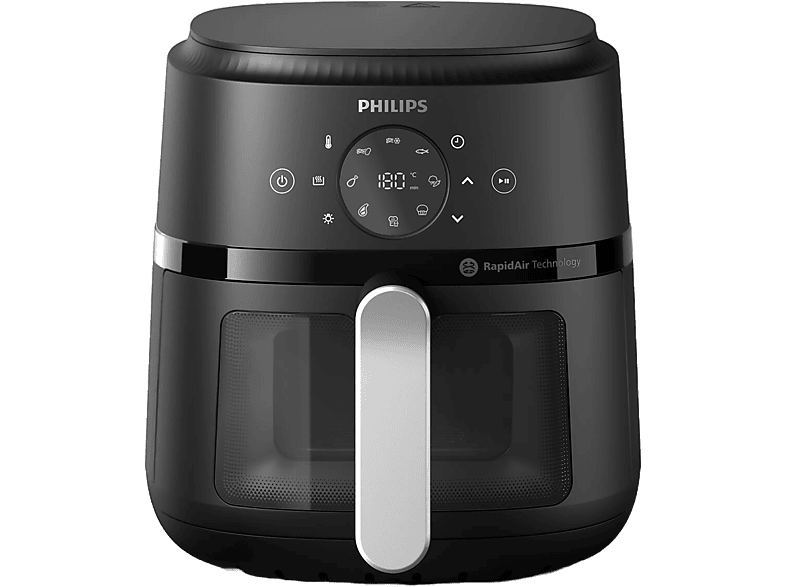 Freidora de aire – Philips Airfryer NA221/00, Con ventana, 4.2 L, 1500W, Tecnología Exclusiva RApidAir, Negro, Plata