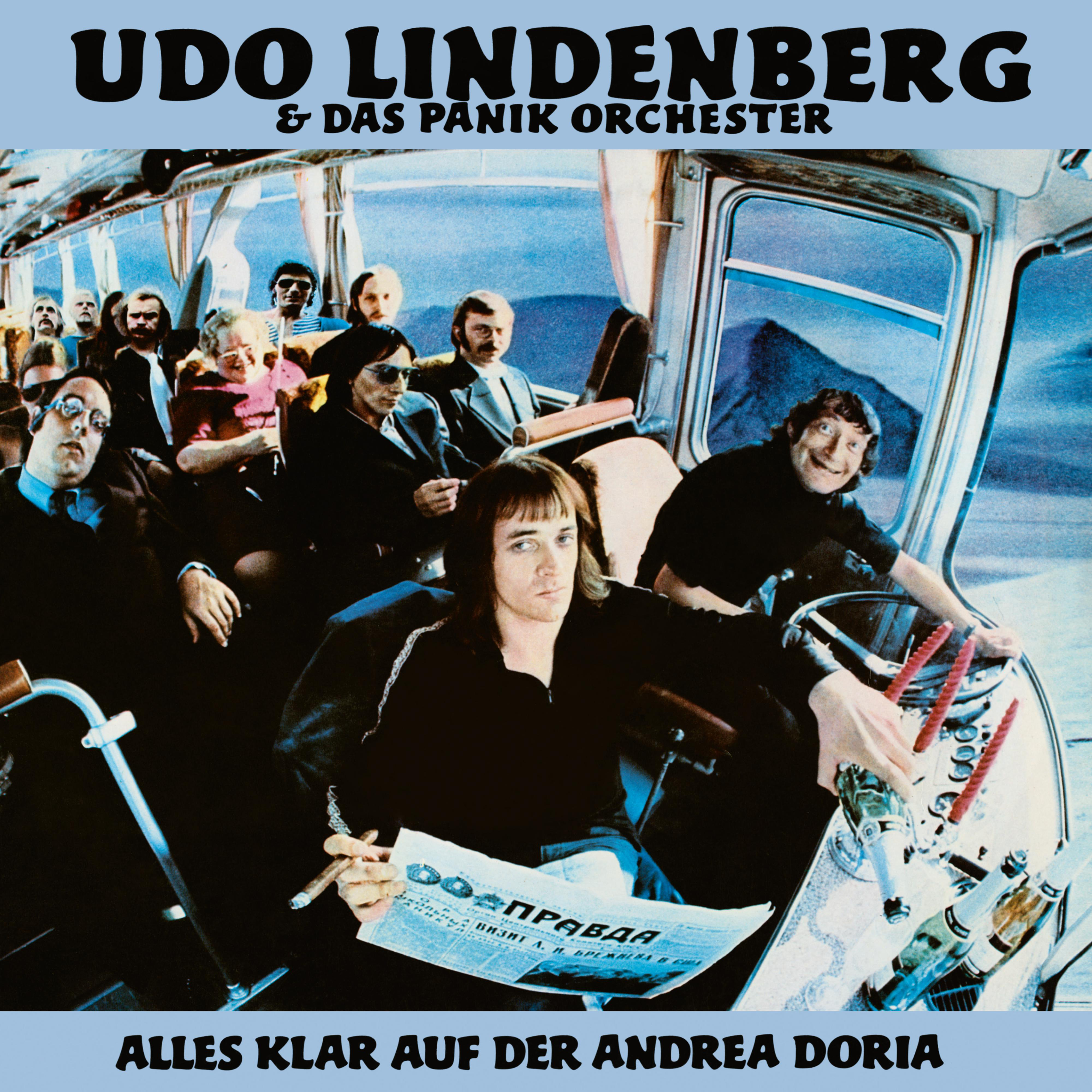 Filmposter mit Band im Bus. Titel: 'Alles klar auf der Andrea Doria'.