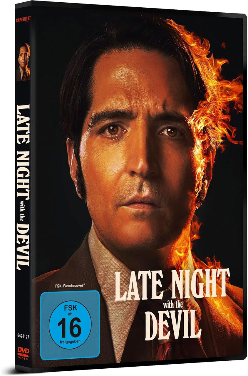 DVD-Hülle mit Mann im Feuer, Titel: Late Night with the Devil.