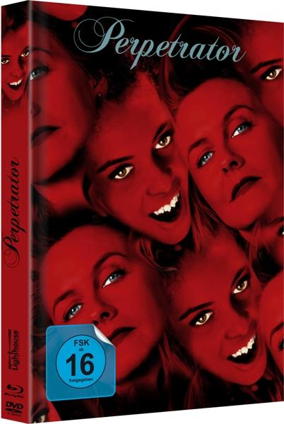 DVD-Cover, rot mit Gesichtern. Der Titel lautet 'Perpetrator'. Die Bewertung ist FSK 16.