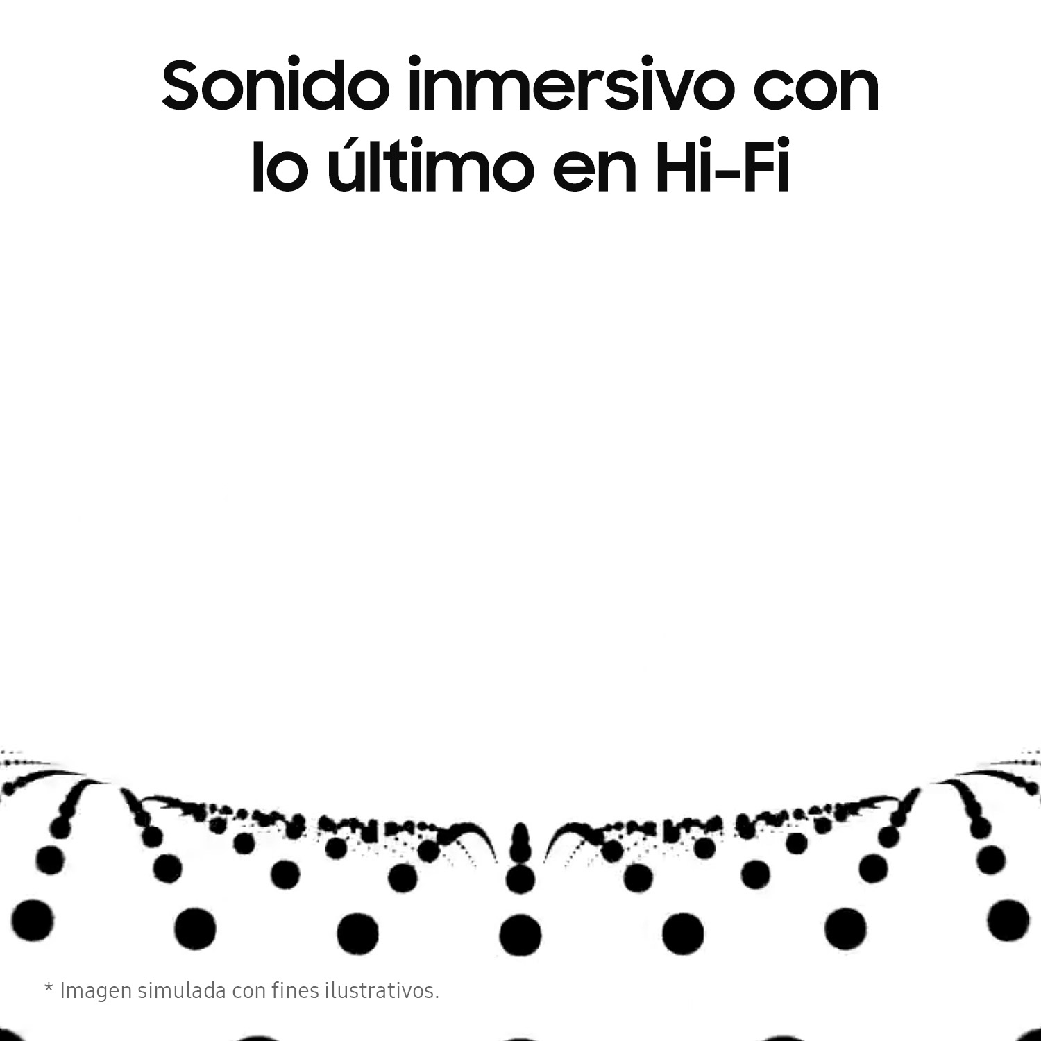 Un gráfico con puntos negros que forman un patrón, con el texto: Sonido inmersivo.