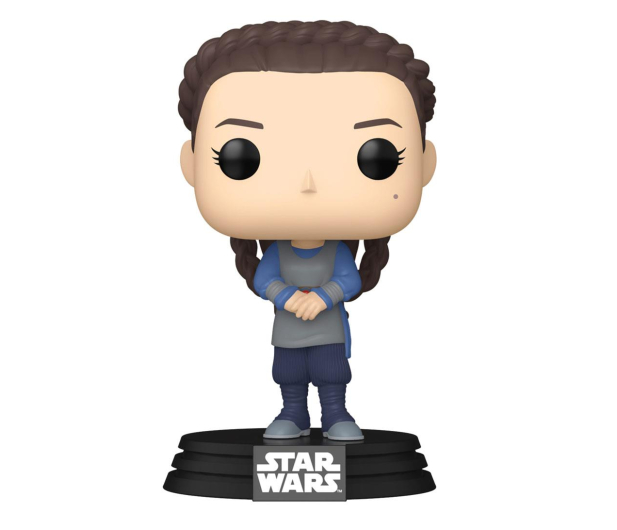 Figurka Funko Pop postaci z Gwiezdnych Wojen, z warkoczami i niebieskim strojem.